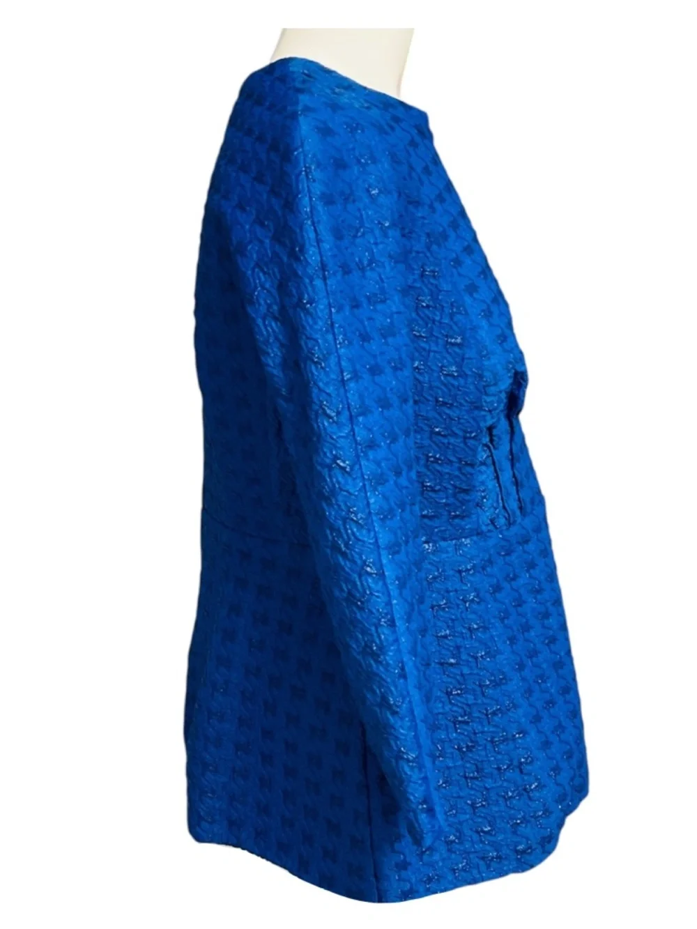 MARNI BLUE HOUNDSTOOTH JACQUARD THREE QUARTER SLEEVED TOP